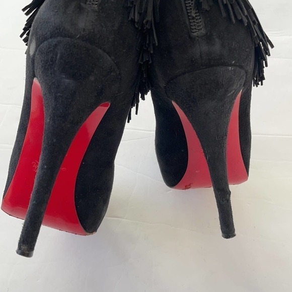 Christian Louboutin Black Suede leather Ron Fringe ankle booties 39 - Picture 6 of 10